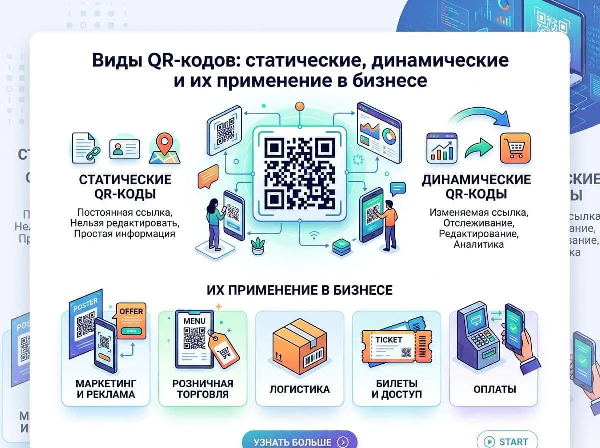 Виды QR-кодов: статические, динамические и их применение в бизнесе